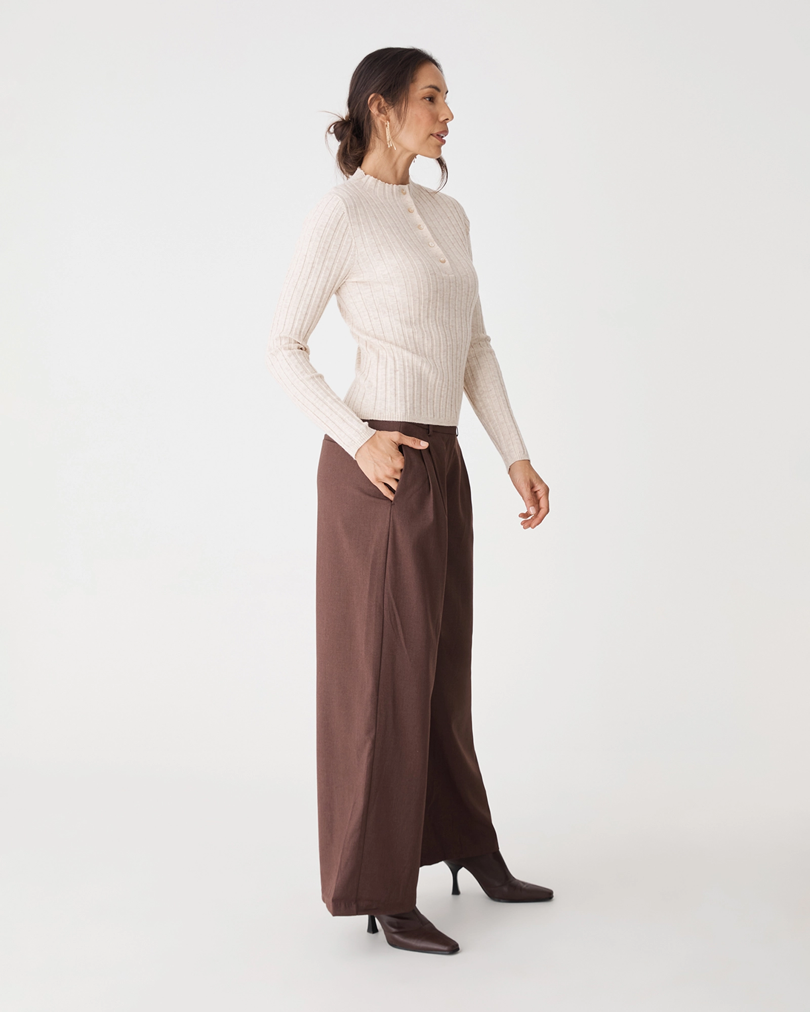 Inez Mock Neck Henley Knit