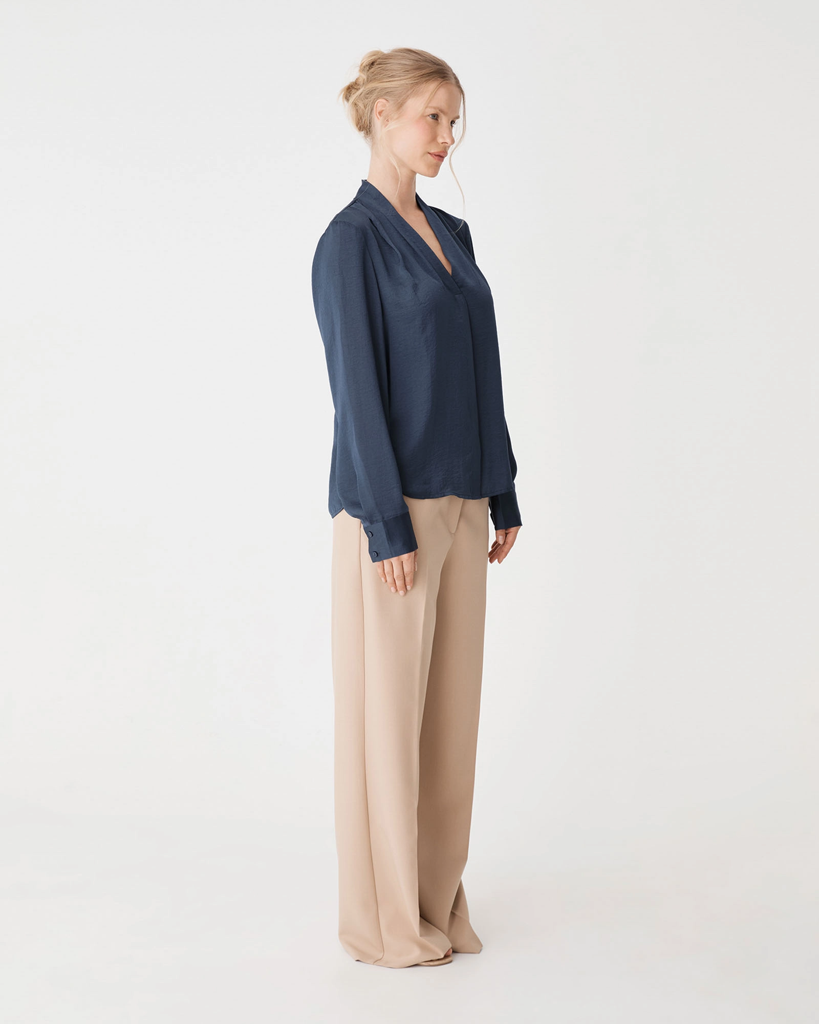 Claire Pleat Neck Satin Blouse