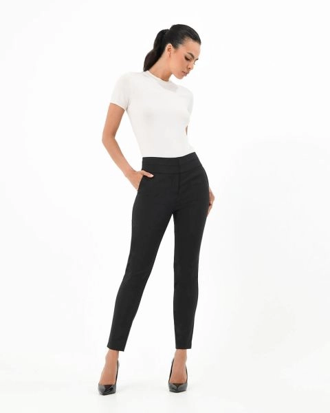 Forcast Clothing, the Myah Double Waistband Pants is simple in design with stretch fabrication featuring high waistband detail