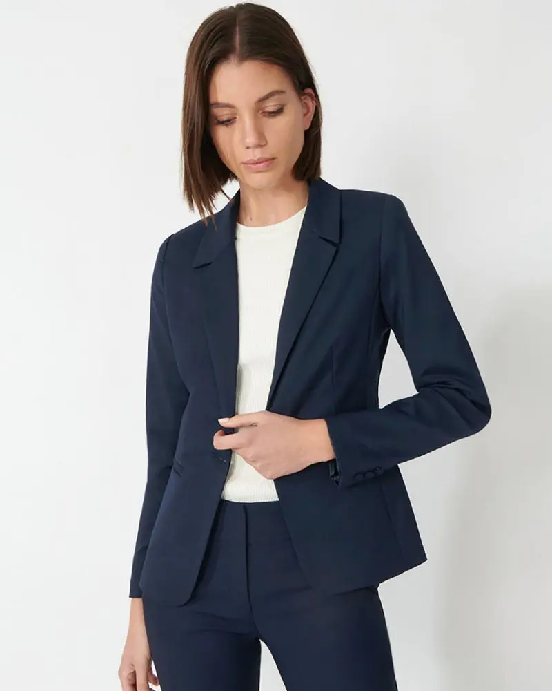 Forcast Clothing, the Taylor Suit Jacket, featuring collar with notched lapel, single button fastening and buttoned cuff details