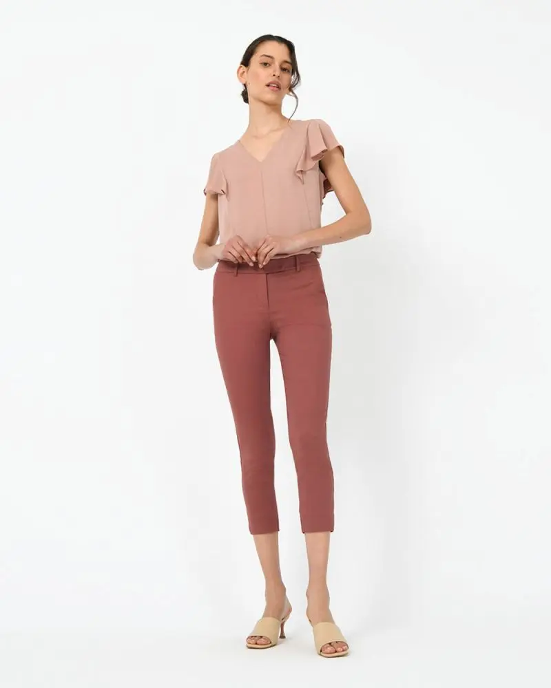 Forcast Clothing, the Josie Cropped Notch Pants, featuring slim fit in a cropped length