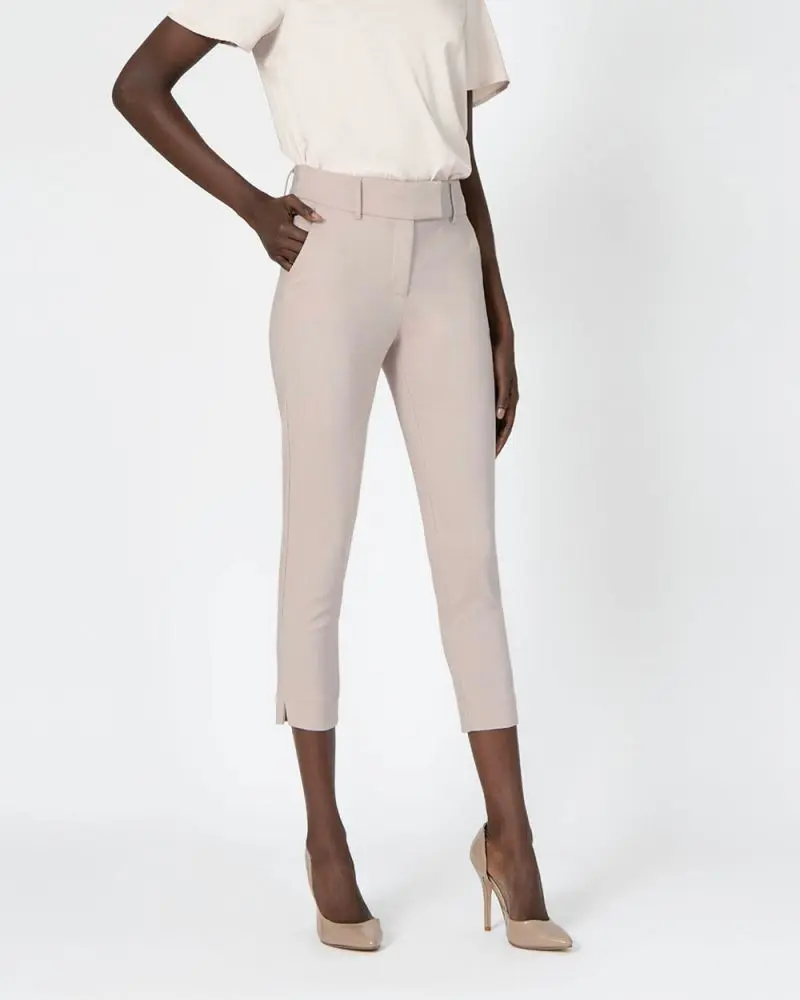 Forcast Clothing, the Josie Cropped Notch Pants, featuring cropped hem with side splits and a comfortable waist band that sits mid to high rise style