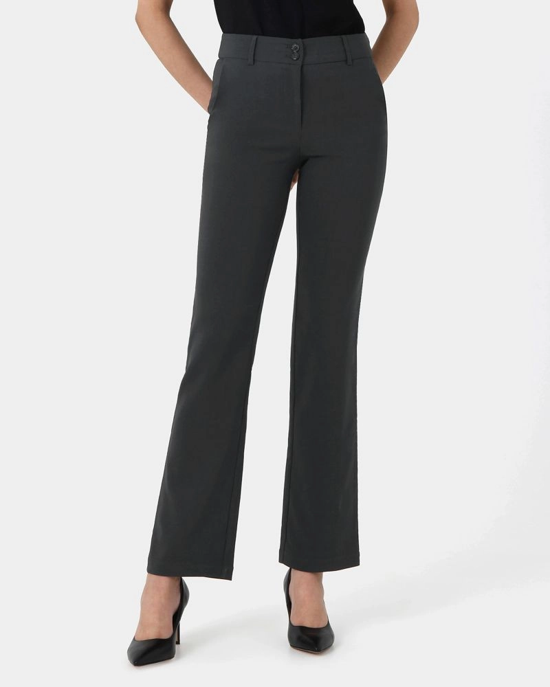 Forcast Clothing, the Annalee Classic Pants, featuring straight leg silhouette and waistband with button front fastening