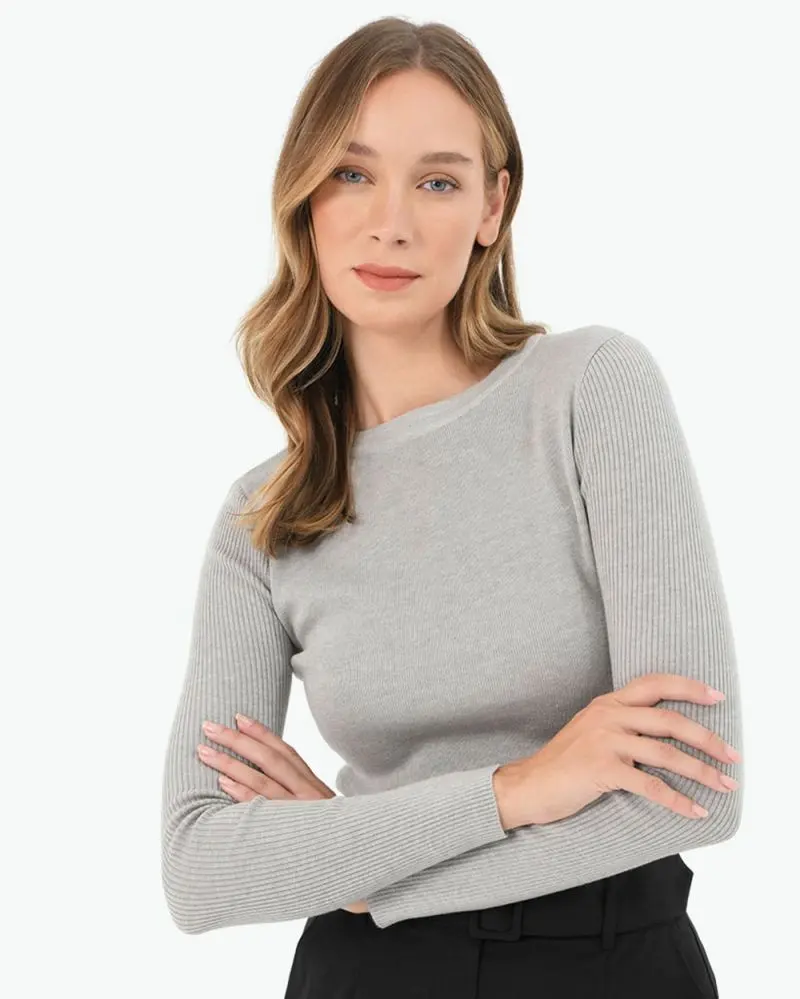 Forcast Clothing, the Tania Crew Neck Knit, featuring round neckline and ribbed long sleeves