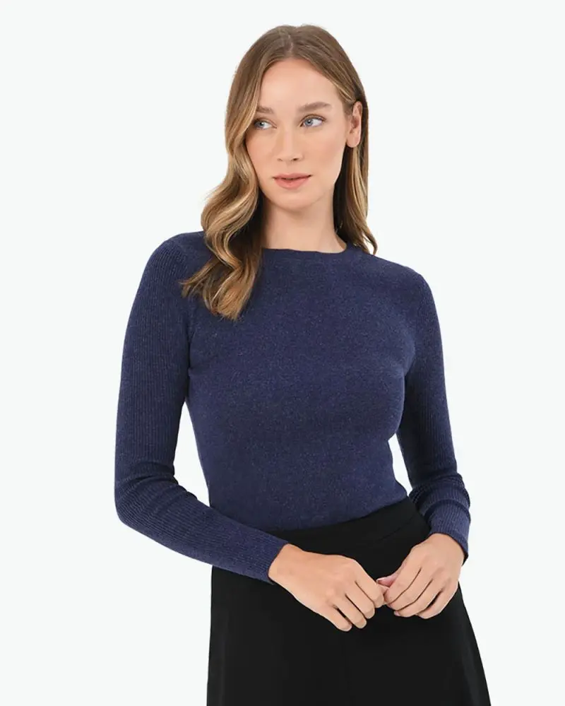 Forcast Clothing, the Tania Crew Neck Knit, featuring round neckline and ribbed long sleeves