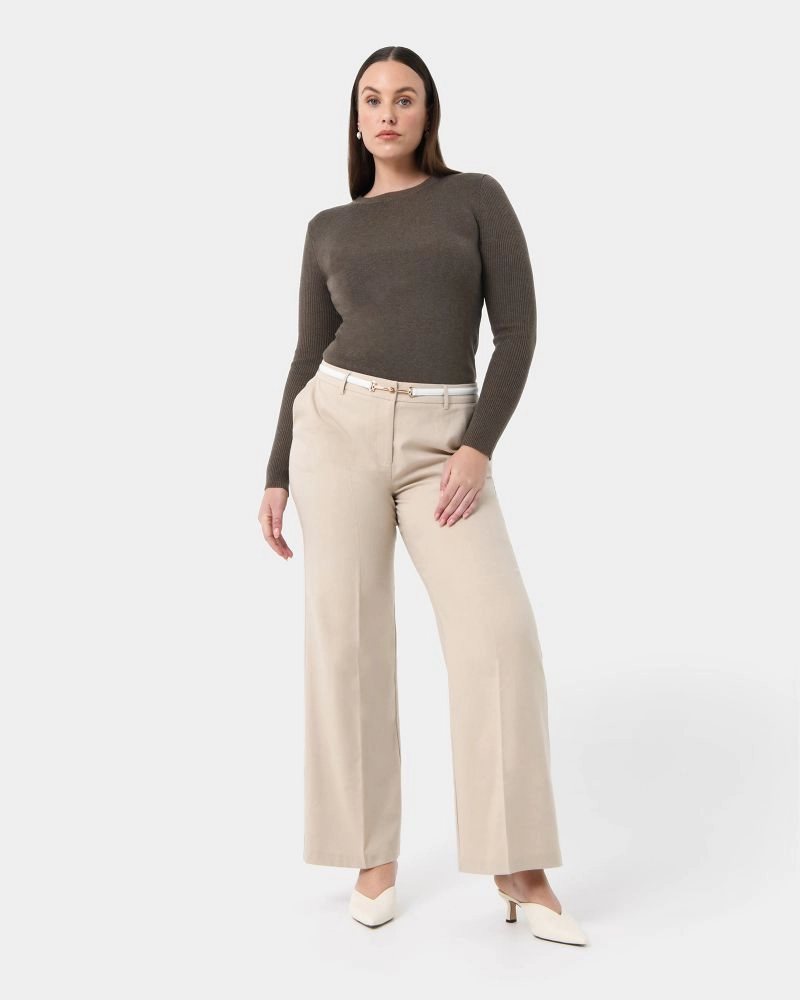 Forcast Clothing, the Tania Crew Neck Knit, featuring round neckline and ribbed long sleeves