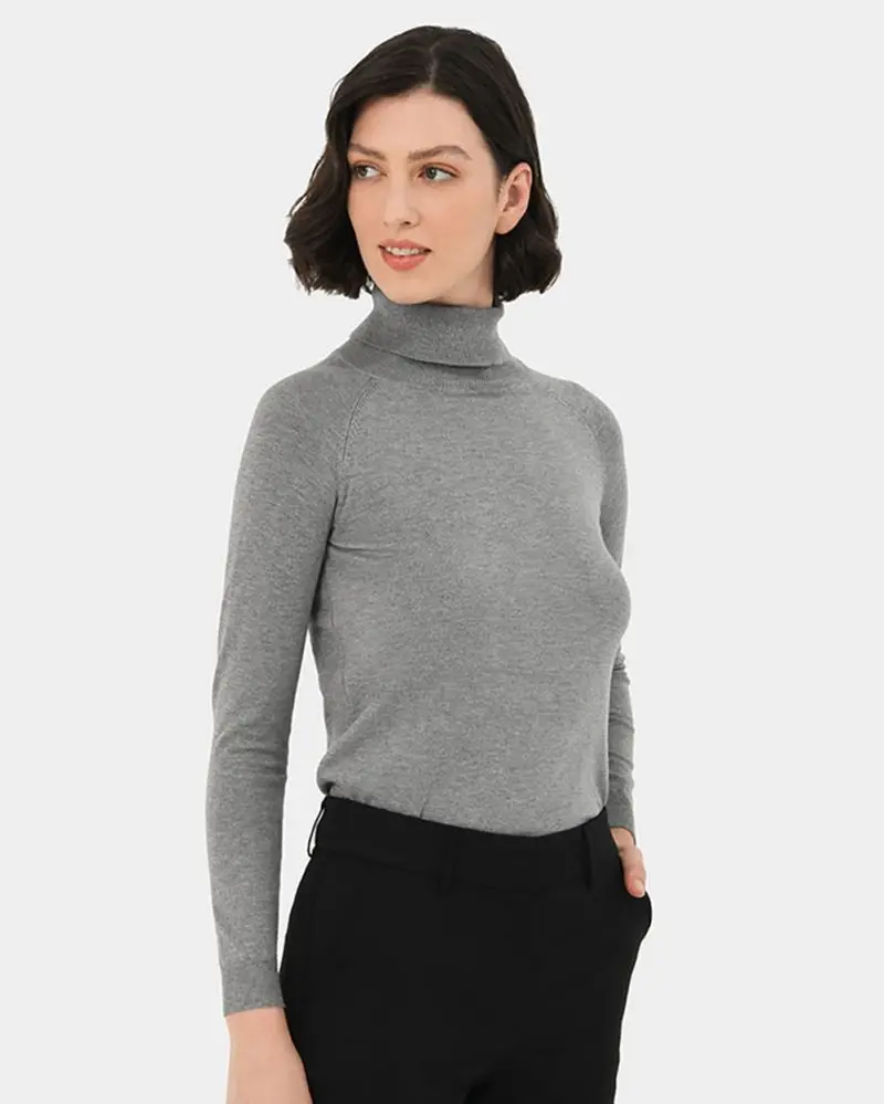 Forcast Clothing, the Clarisse Turtleneck Sweater, featuring a classic rolled turtleneck design and ribbed detail edges