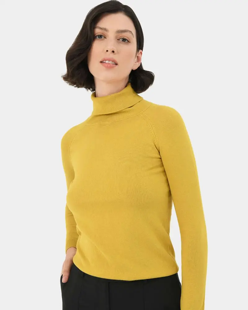 Forcast Clothing, the Clarisse Turtleneck Sweater, featuring a classic rolled turtleneck design and rib detail edges