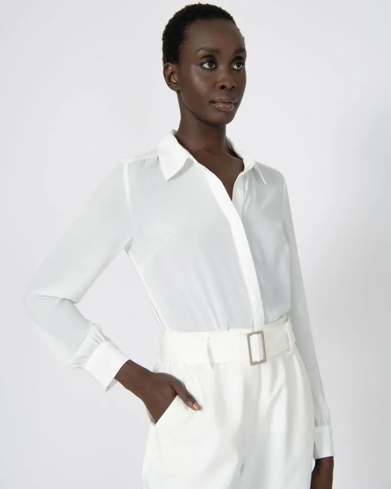 FORCAST CLOTHING the Milan Button Up Blouse features a classic collar and long sleeves with cuffs