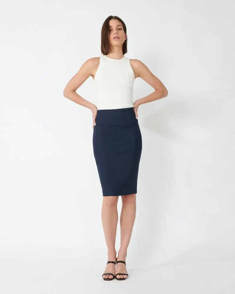Forcast Clothing, the Taylor Pencil Skirt, featuring pencil silhouette with front and back panel details