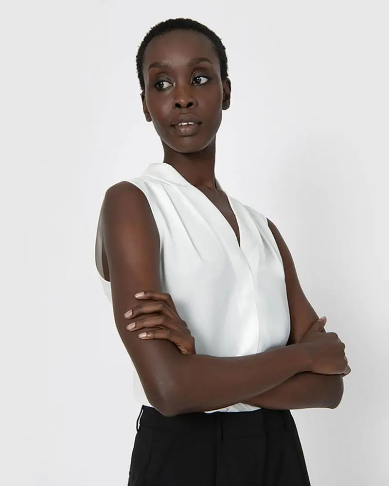Forcast Clothing, the Alivia V-Neck Top, featuring simple v-neckline and shoulder pleat details