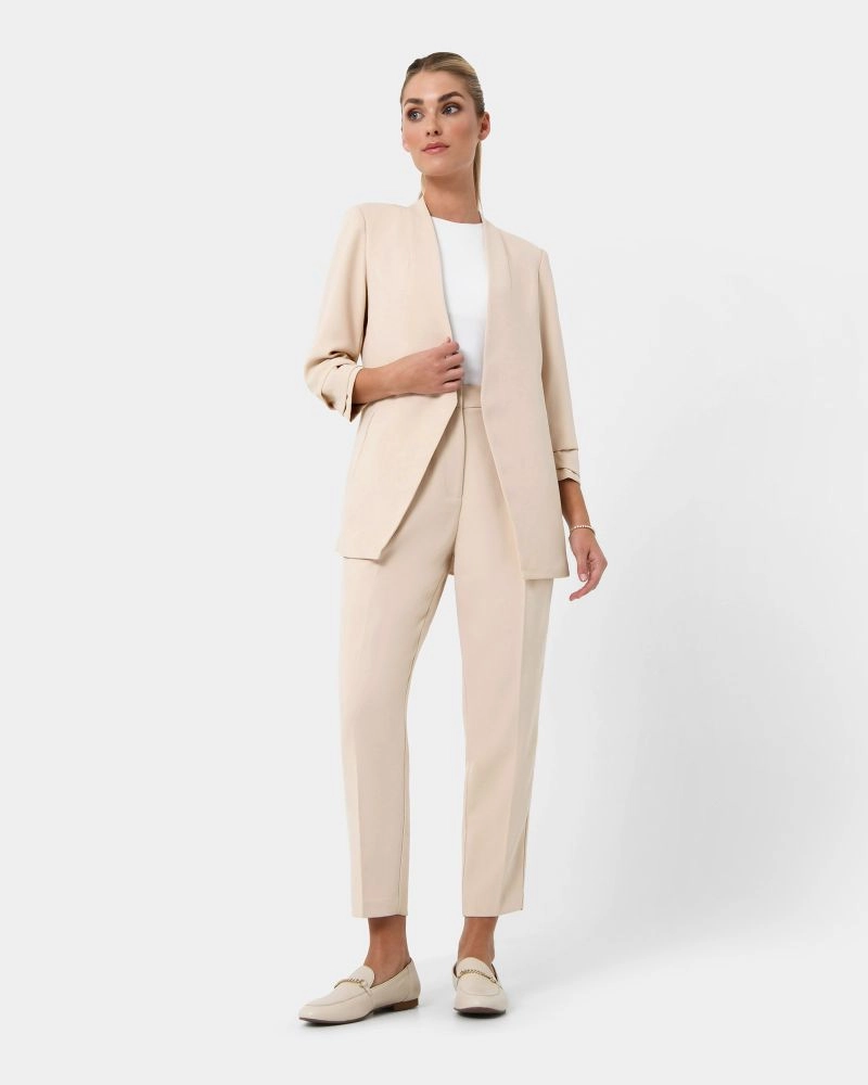 Forcast Clothing, the Carter 2 Collarless Blazer, featuring open front with 3/4 sleeves 