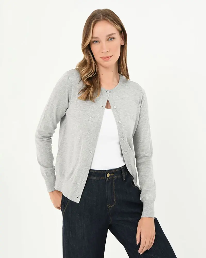 Forcast Clothing, the Joyce Knit, featuring lightweight fabrication, button down front fastening and ribbed edges