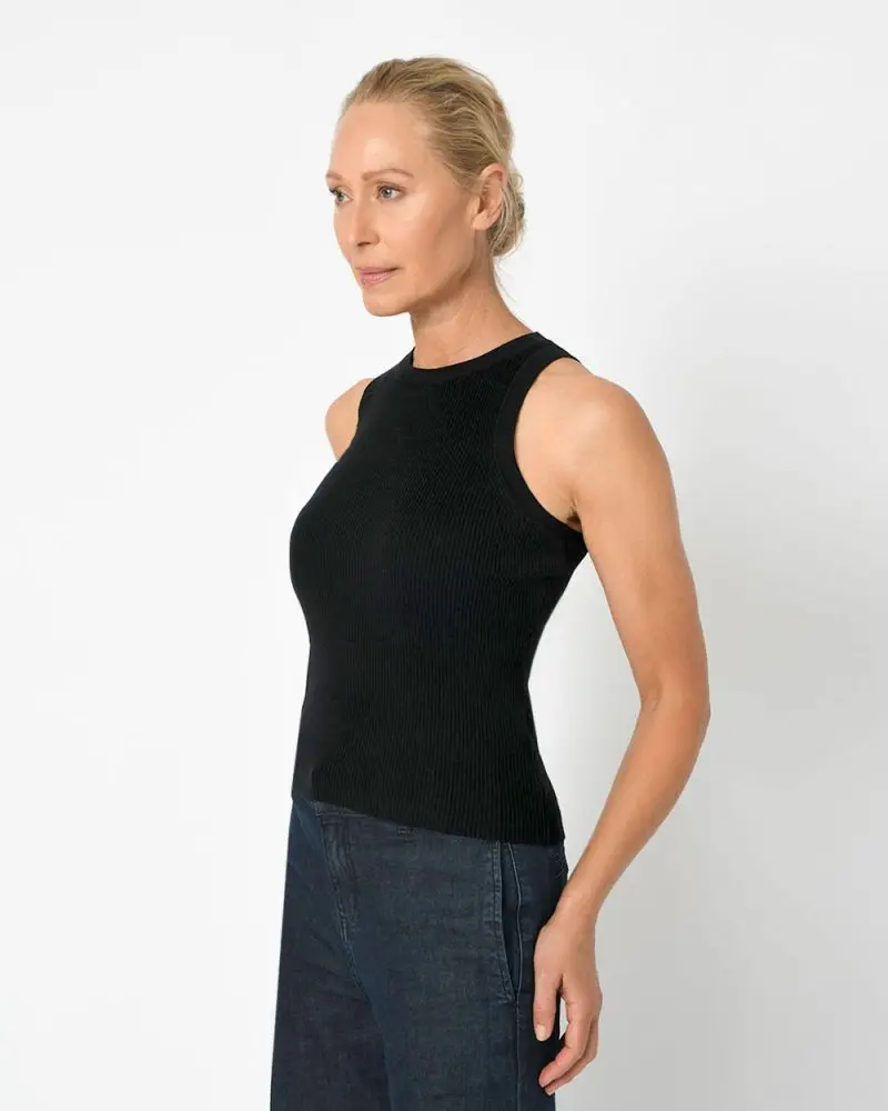 Forcast Clothing, the Sparrow Racer Back Top, features ribbed textured knit and a racer back straps