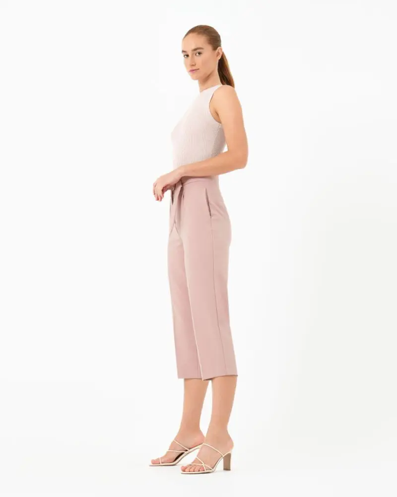 WIDE LEG BELTED PANTS - Pink