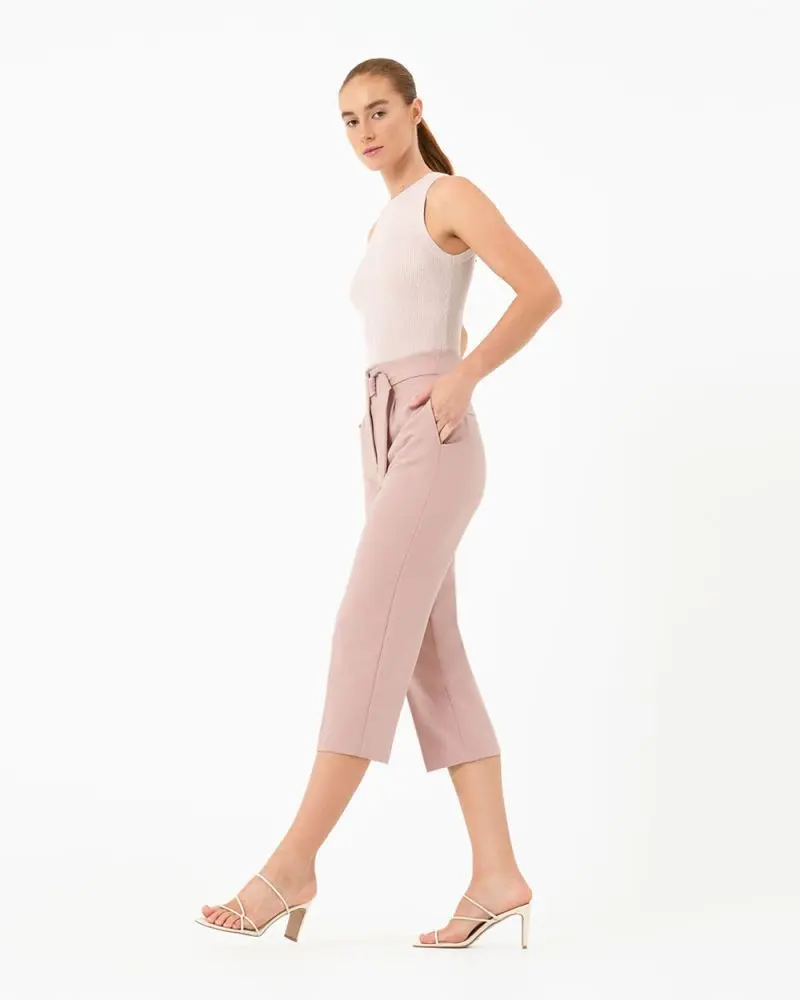 Forcast Clothing, the Rory High-Waisted Belted Pants, features a belt and cropped length