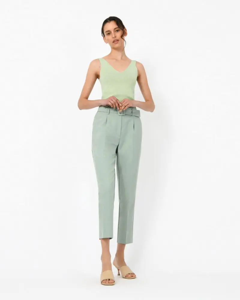 Forcast Clothing, the Christy Belted Pants, designed with a belted high waist and tapered silhouette