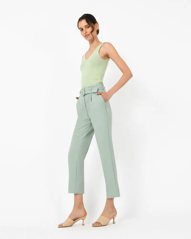 Forcast Clothing, the Christy Belted Pants, designed with a belted high waist and tapered silhouette