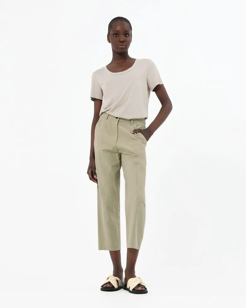 Forcast Clothing, the Jeanette Relaxed Tapered Cropped Trousers, featuring a tapered fit design in a cotton blend fabric