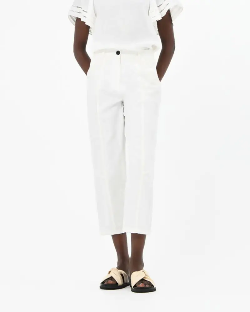 Forcast Clothing, the Jeanette Relaxed Tapered Cropped Trousers, featuring a tapered fit design in a cotton blend fabric
