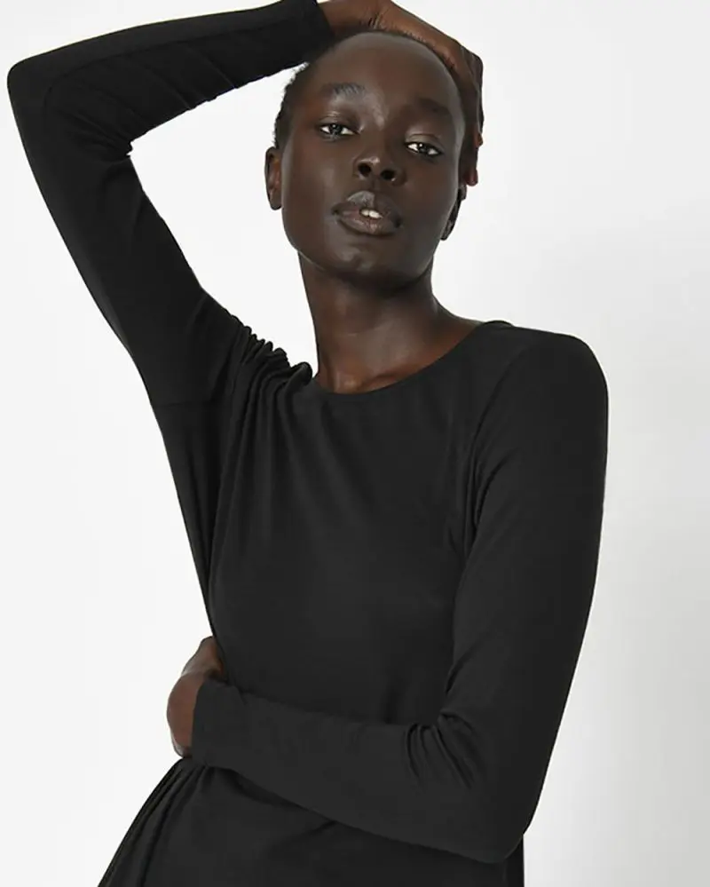 Forcast Clothing, the Erica Long Sleeve Tee, simple design featuring round neckline, long sleeve and curved hem