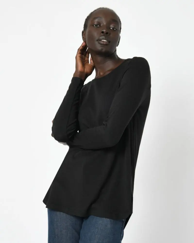 Forcast Clothing, the Erica Long Sleeve Tee, simple design featuring round neckline, long sleeve and curved hem