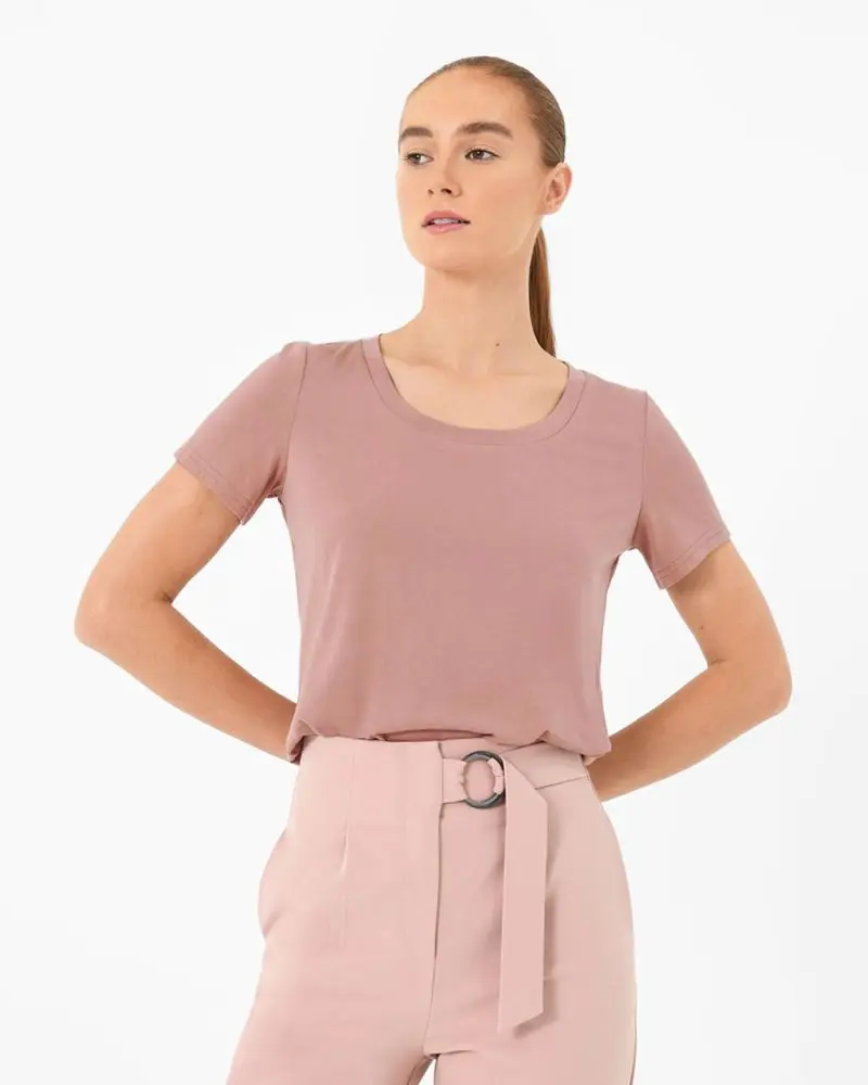 Forcast Clothing, the Hanna Scoop Modal Tee, featuring a round neckline and relaxed fit