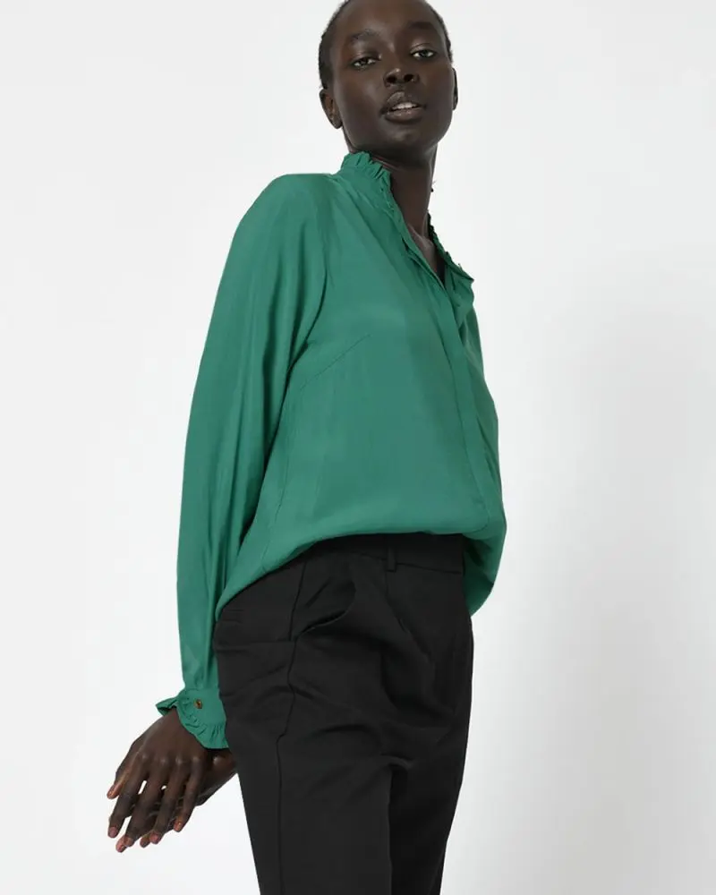 Forcast Clothing, the Frida Ruffle Trim Blouse, featuring ruffle neckline and sleeves