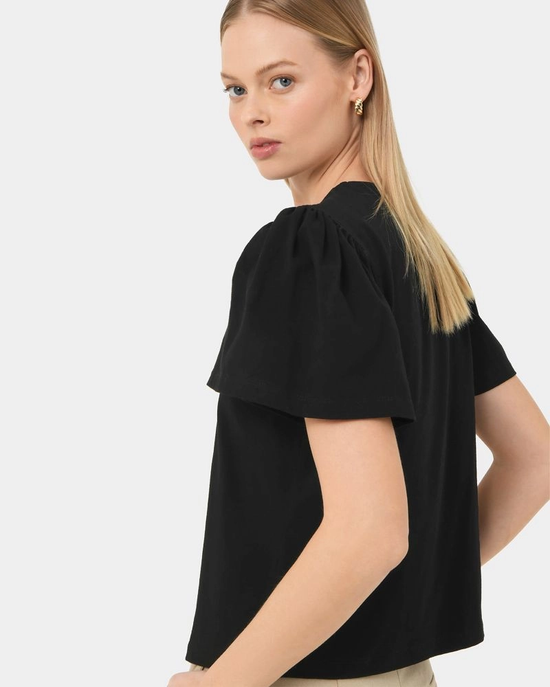 Forcast Clothing, the Cayla Gathered Sleeve Tee featuring a gathered sleeve detail