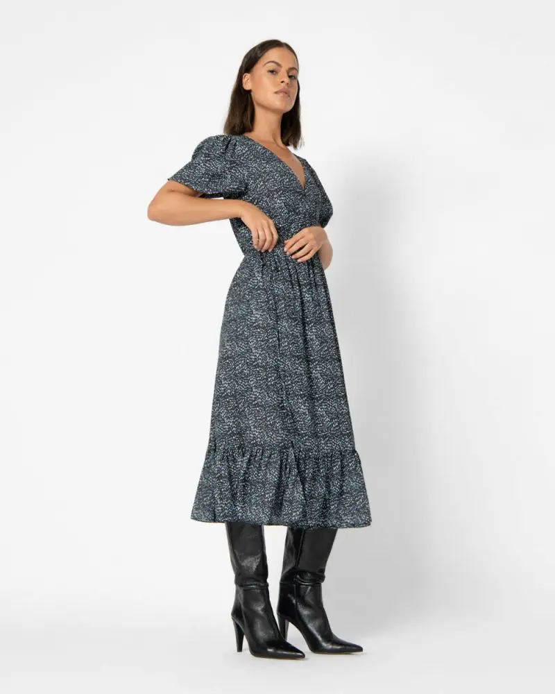 Forcast Clothing, The Candice Wrap Dress, featuring puff sleeves in a wrap design