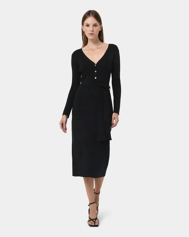 Forcast Clothing, the Amberly Tie Waist Knit Dress, featuring ribbed textured knit and tie waist belt