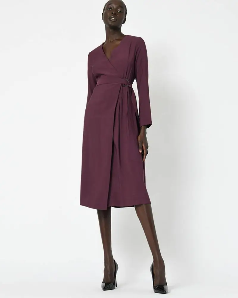 Forcast Clothing, the Esther Belted Dress, featruing a classic wrap and buckled waist belt