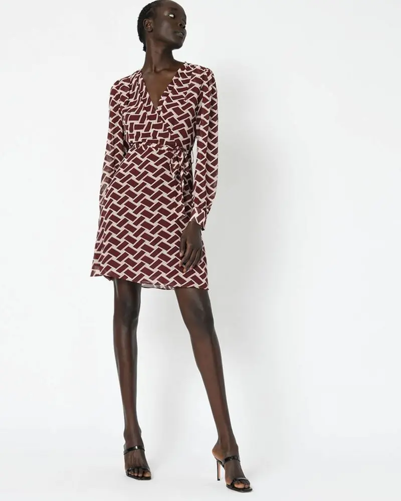 Forcast Clothing, the Robyn Tie Waist Dress featuring a V-neckline and front pleated detail designs