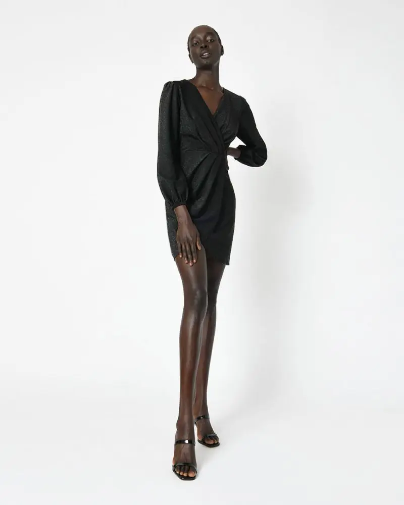 Forcast Clothing, Melissa Shimmer Dress features lurex shimmer fabrication and pleated detailing 