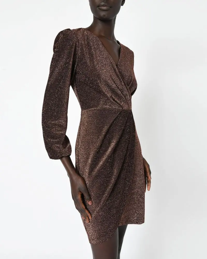 Forcast Clothing, Melissa Shimmer Dress features lurex shimmer fabrication and pleated detailing