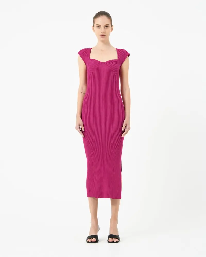 Forcast Clothing, the Mara Heart Neck Knit Dress, featuring sweetheart neckline, cap sleeves and a fitted silhouette
