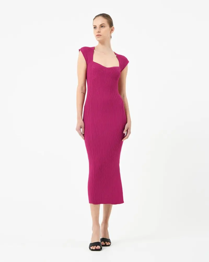 Forcast Clothing, the Mara Heart Neck Knit Dress, featuring sweetheart neckline, cap sleeves and a fitted silhouette