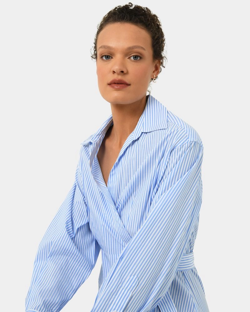 Manhattan Wrap Shirt Dress | Stone Blue | Forcast - Forcast AU