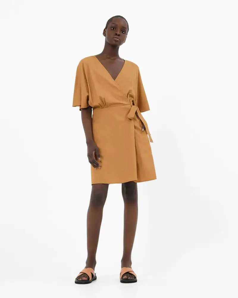 Forcast Clothing, the Greenfield Tie Waist Dress, featuring a comfortable wrap style dress forming a V-neckline