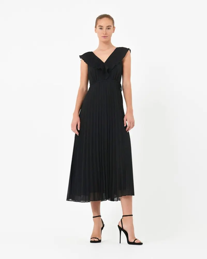 Forcast Clothing, the Aries Pleated Dress, featuring A-line style with pleated details