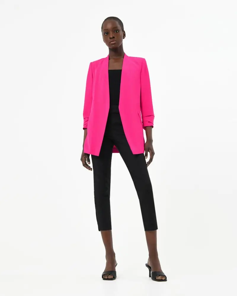 Forcast Clothing, the Carter 3 Collarless Blazer, featuring open front and collarless design