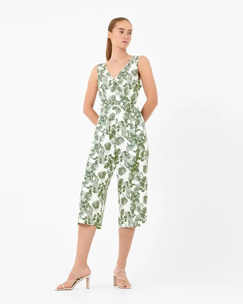 Forcast Clothing, the Lilianna Printed Jumpsuit, featuring relaxed wide leg silhouette and tie waist for added figure