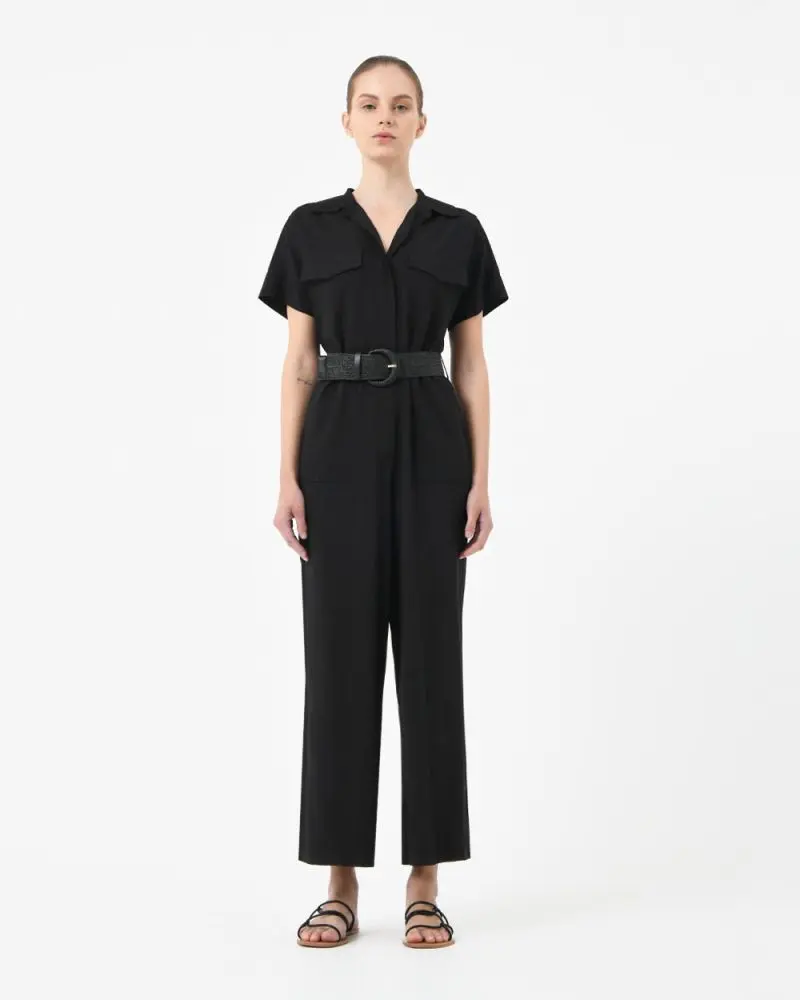 Forcast Clothing, the Xanadu Utility Jumpsuit, featuring patch pockets and tie waist belt