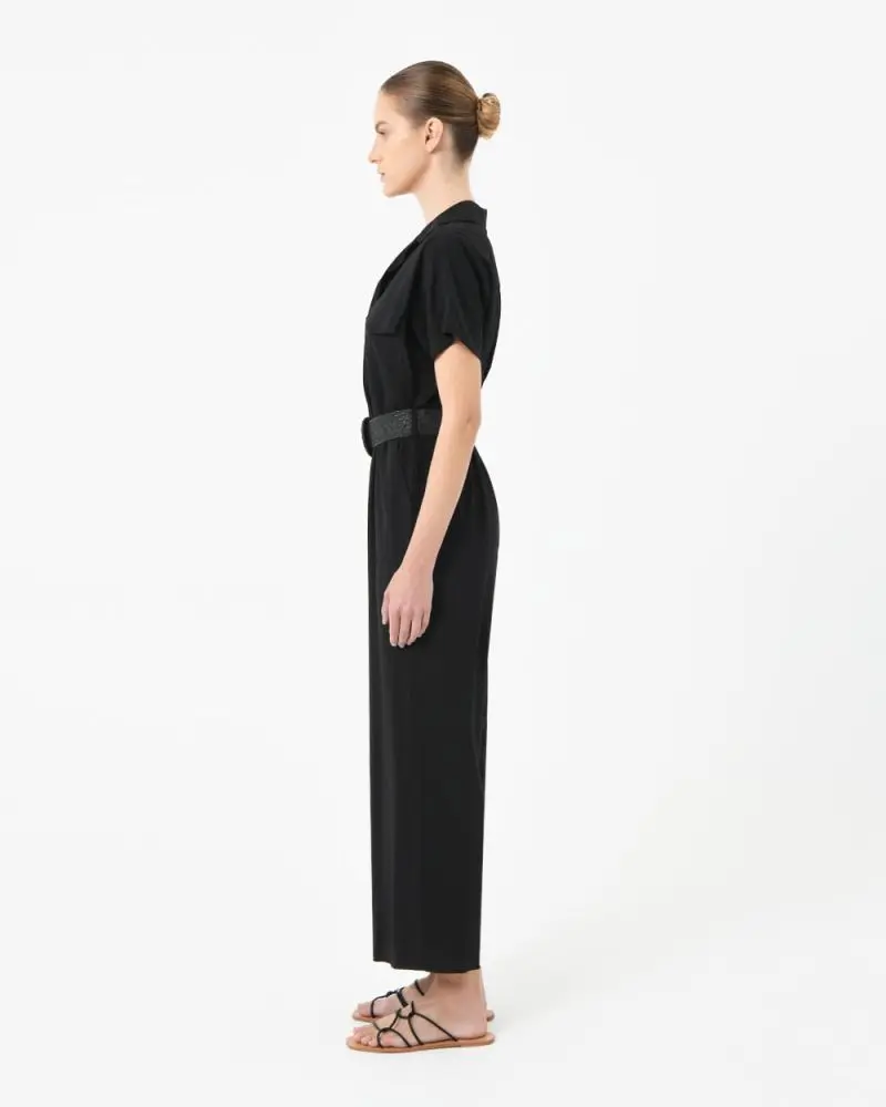 Forcast Clothing, the Xanadu Utility Jumpsuit, featuring patch pockets and tie waist belt