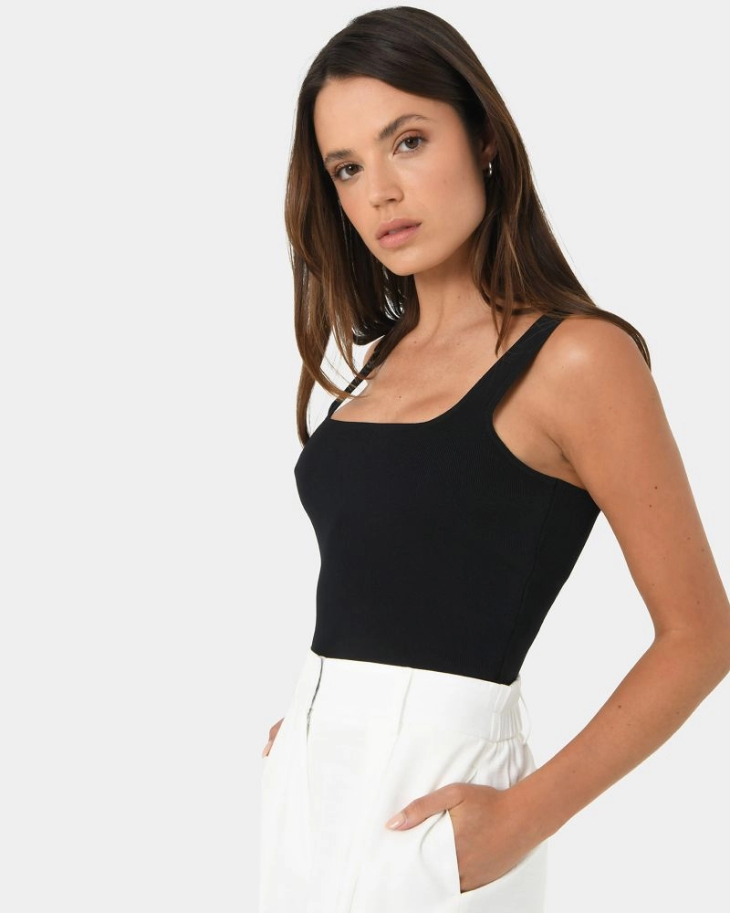 Forcast clothing, the Miami Cropped Sleeveless Knit Top, featuring a ribbed texture and cropped length.