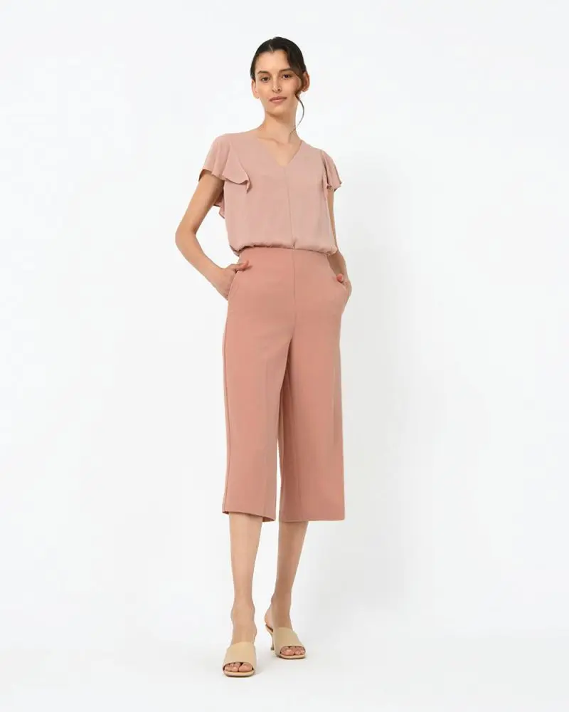 Forcast Clothing, the Calla High-Waisted Culotte, featuring side pockets in a cropped wide legged silhouette