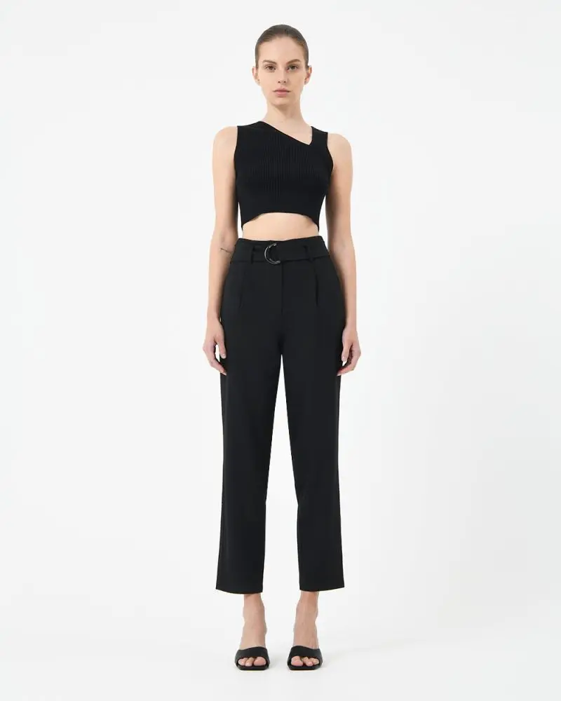 Forcast Clothing, the Nikki High Waist Belted Pants, featuring high waist and double ring belt detail