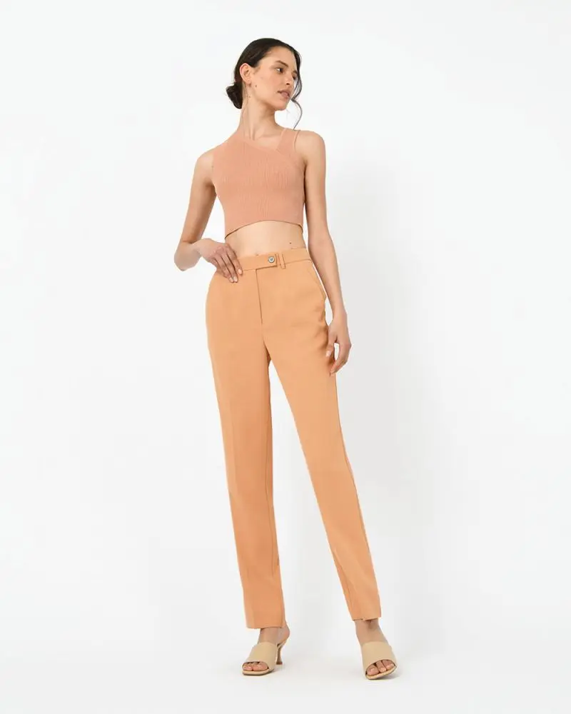 Forcast Clothing, the Monet Slim Pants, featuring button tab in a straight slim silhouette