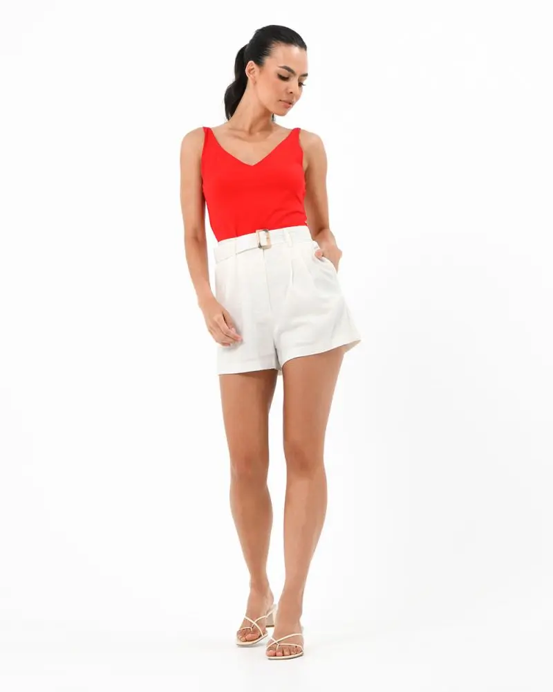 Forcast Clothing, the Greenfield Linen Blend Short, featuring high waisted shorts with front pleat detail