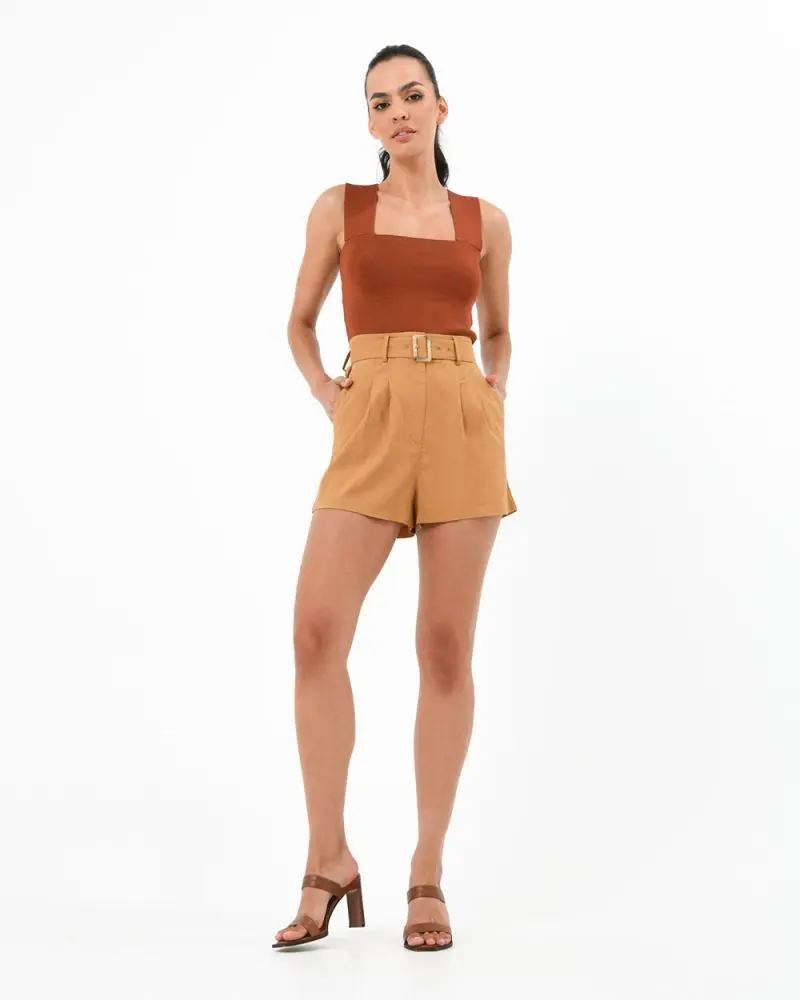 Forcast Clothing, the Greenfield Linen Blend Short, featuring high waisted shorts with front pleat detail